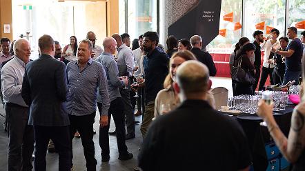 Wayne Johnston holding court with attendees